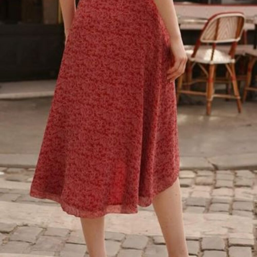 GAÂLA Paris Red Floral Wrap Midi Dress Size 42 - Picture 5 of 11